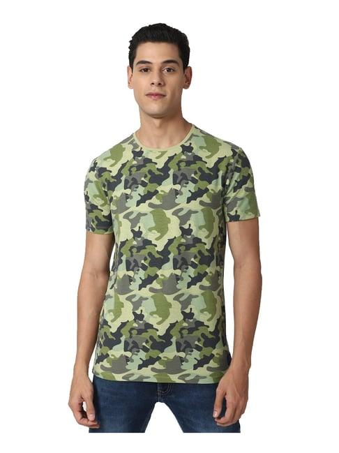 peter england green slim fit camouflage t-shirt