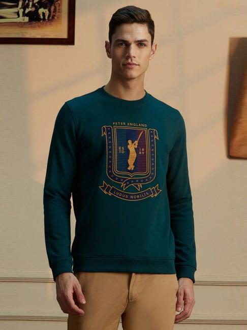 peter england green slim fit embroidered sweatshirt