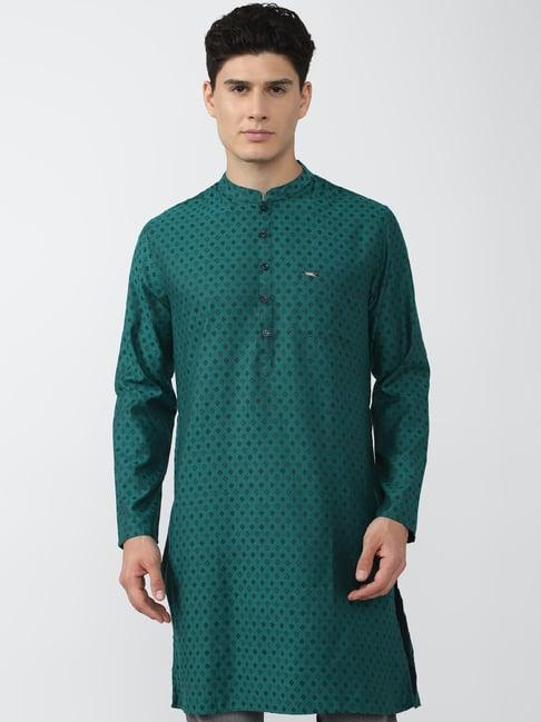 peter england green slim fit printed kurta