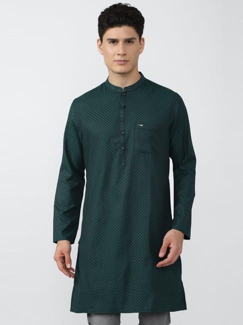 peter england green slim fit printed kurta