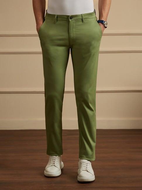 peter england green slim fit trousers