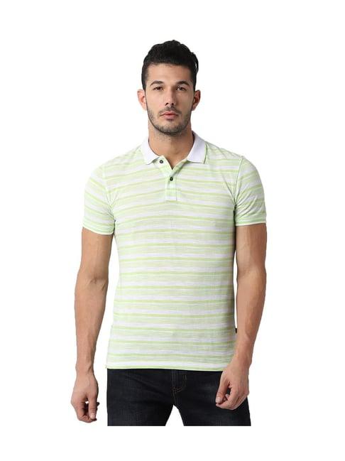 peter england green stripes slim fit t-shirt