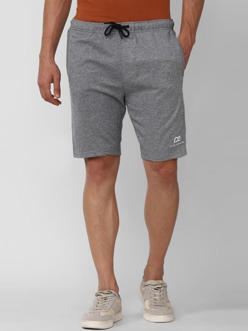 peter england grey cotton regular fit printed shorts