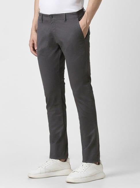 peter england grey cotton skinny fit texture trousers