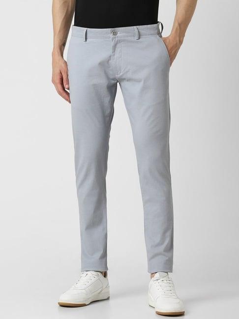 peter england grey cotton skinny fit texture trousers