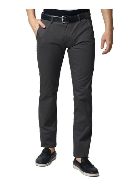 peter england grey cotton slim fit printed trousers