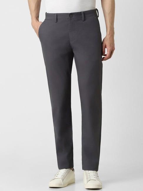 peter england grey cotton slim fit trousers