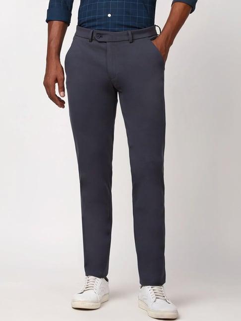 peter england grey cotton slim fit trousers