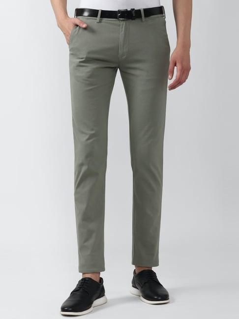 peter england grey cotton slim fit trousers