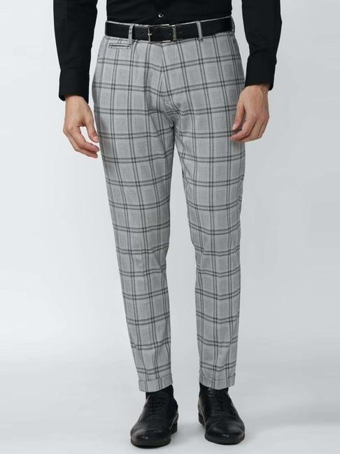 peter england grey regular fit checks trousers