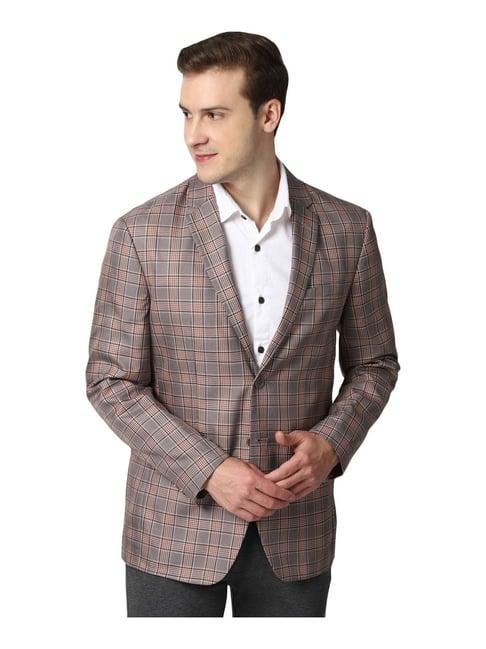 peter england grey slim fit checks blazer