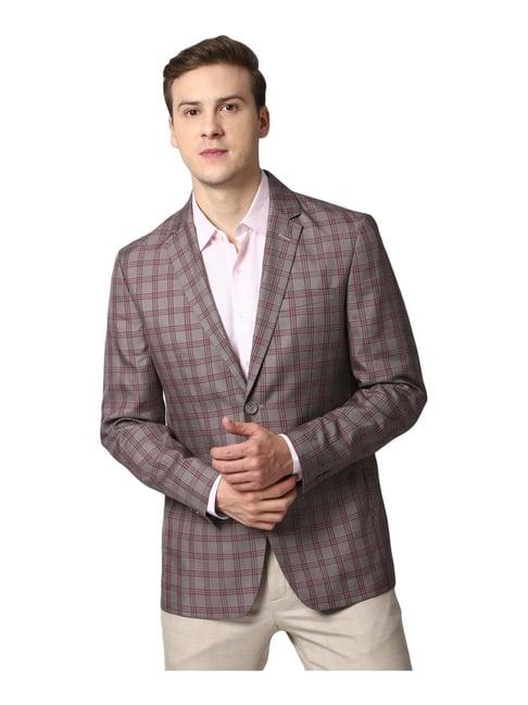 peter england grey slim fit checks blazer