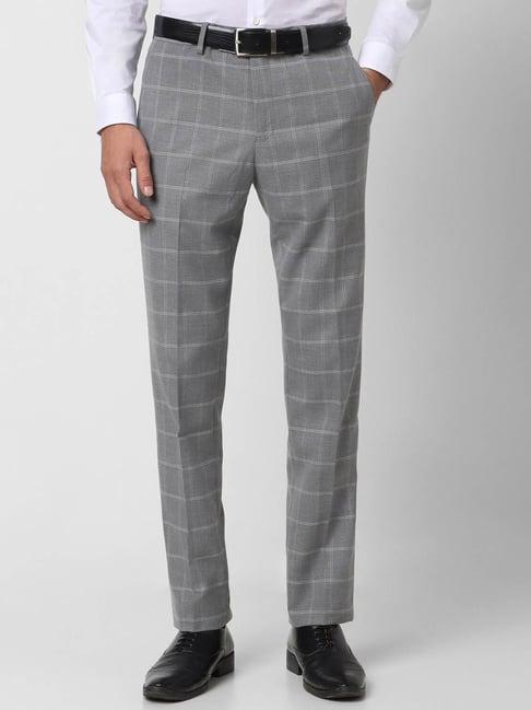 peter england grey slim fit checks trousers