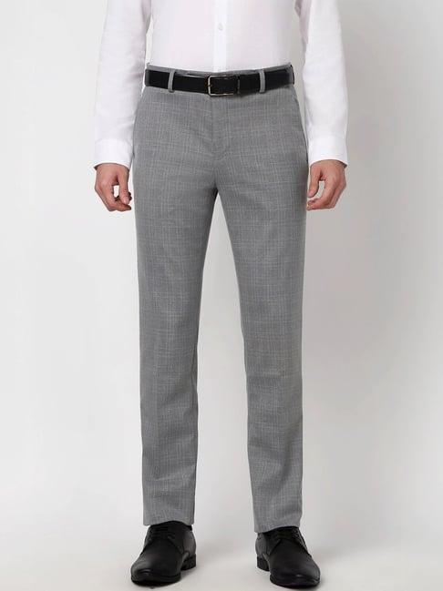 peter england grey slim fit checks trousers