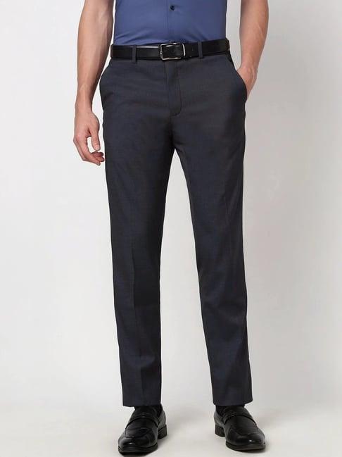 peter england grey slim fit printed trousers