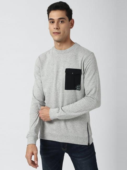 peter england grey slim fit self pattern sweatshirt