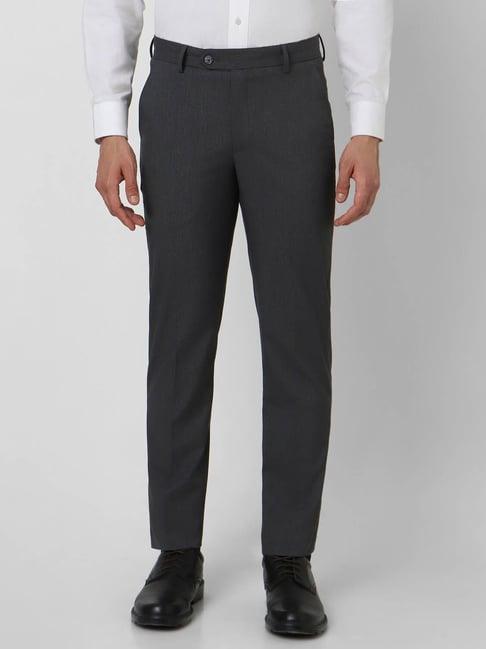 peter england grey slim fit striped trousers