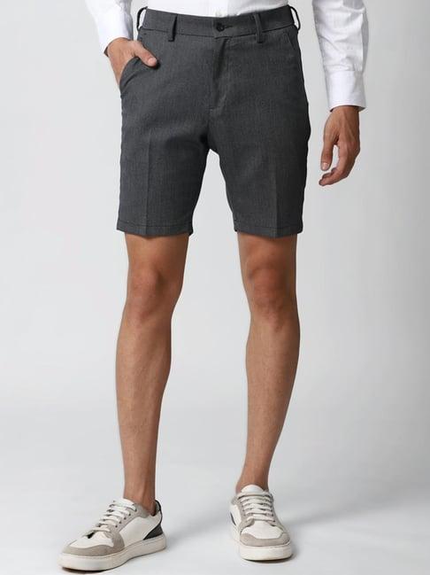 peter england grey slim fit texture shorts