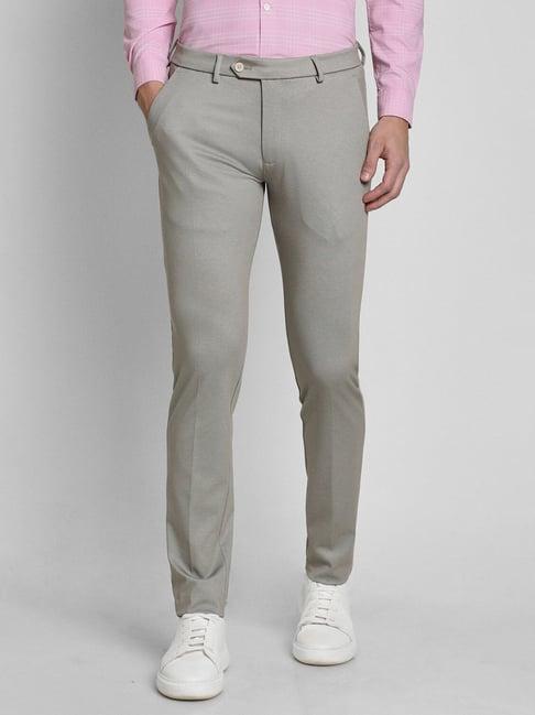 peter england grey slim fit texture trousers