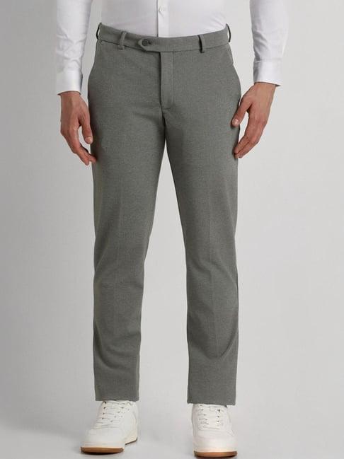 peter england grey slim fit texture trousers