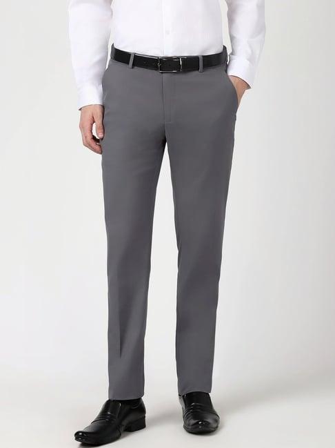 peter england grey slim fit texture trousers