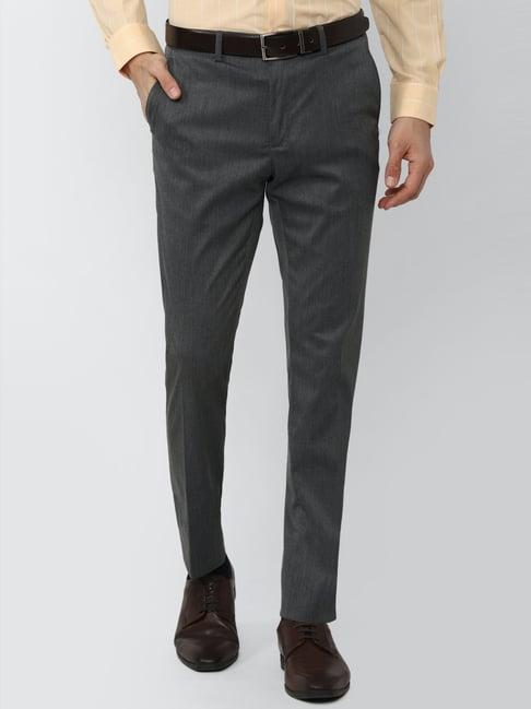 peter england grey slim fit texture trousers