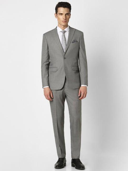 peter england grey slim fit texture two piece suit