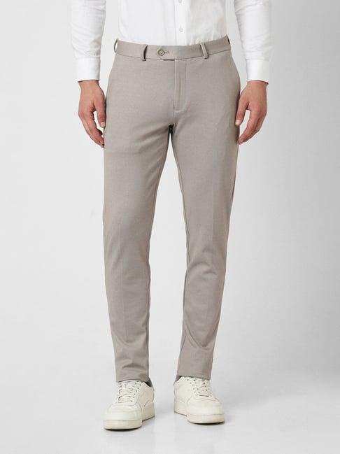 peter england grey slim fit textured trousers