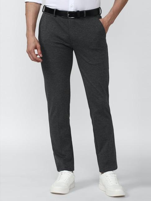 peter england grey slim fit textured trousers