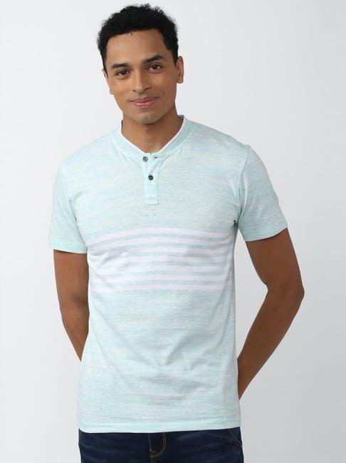 peter england jeans blue slim fit striped t-shirt