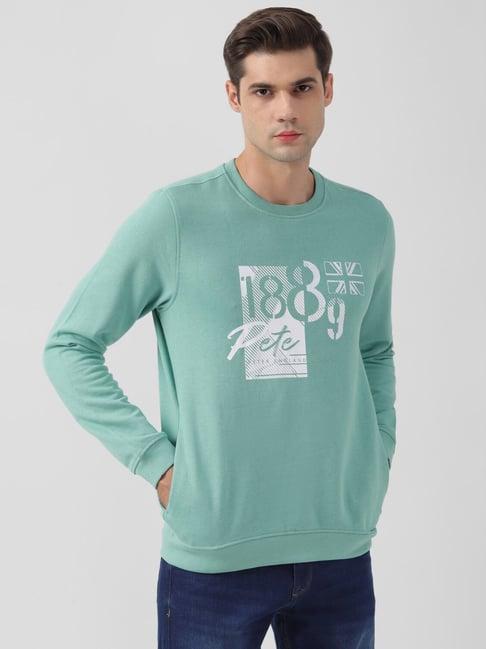 peter england jeans green slim fit printed sweatshirt