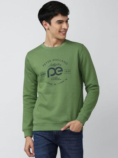 peter england jeans green slim fit printed sweatshirt