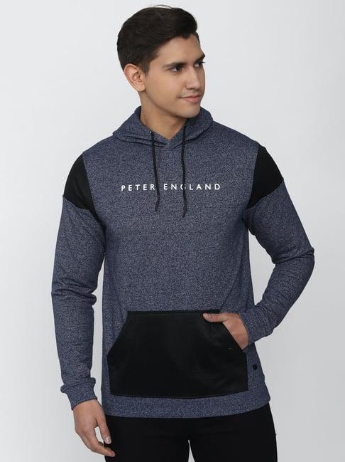 peter england jeans grey regular fit printed hooded sweatshirt