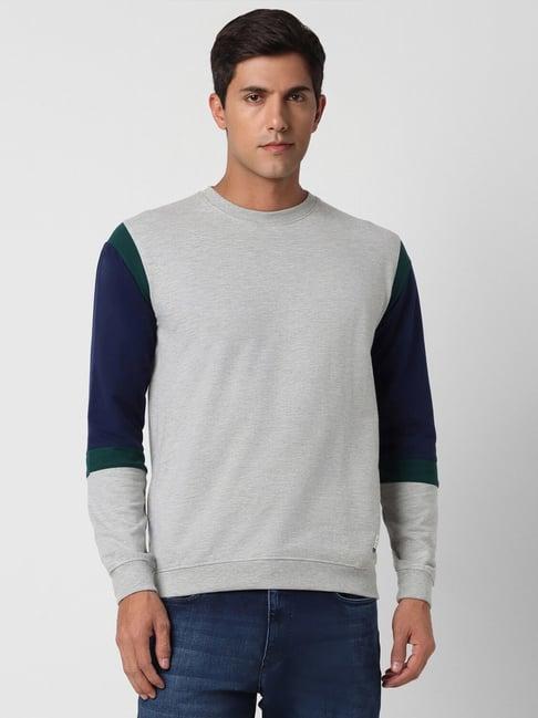 peter england jeans grey slim fit colour block sweatshirt