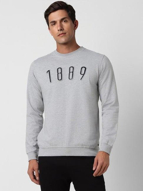 peter england jeans grey slim fit printed sweatshirt