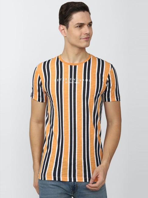peter england jeans multi cotton slim fit striped t-shirt