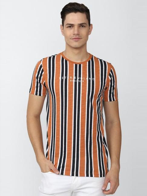 peter england jeans multi cotton slim fit striped t-shirt