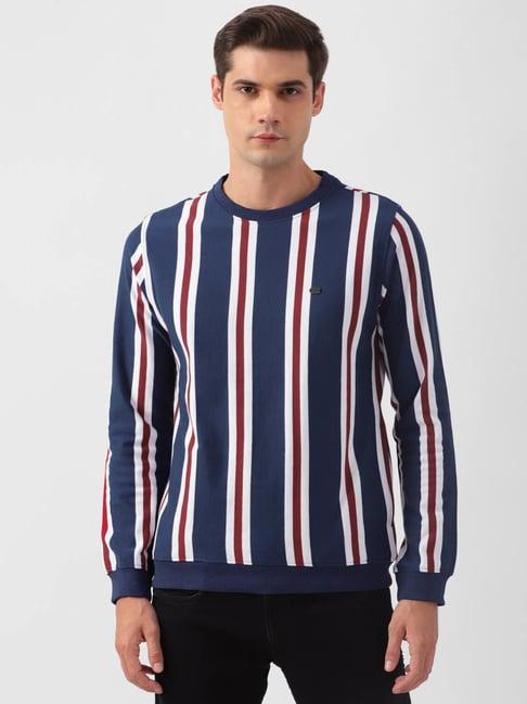 peter england jeans navy blue slim fit striped sweatshirt