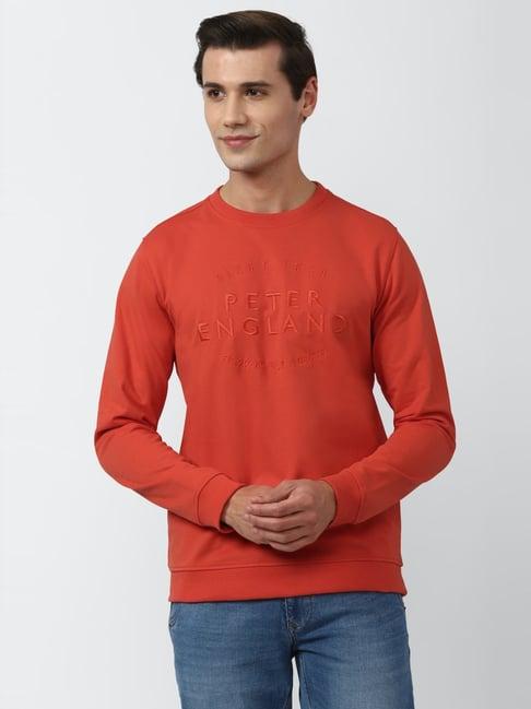 peter england jeans orange slim fit printed sweatshirt