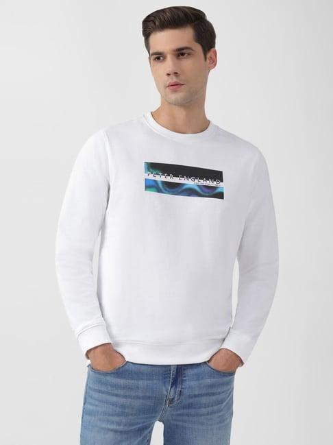 peter england jeans white slim fit printed sweatshirt