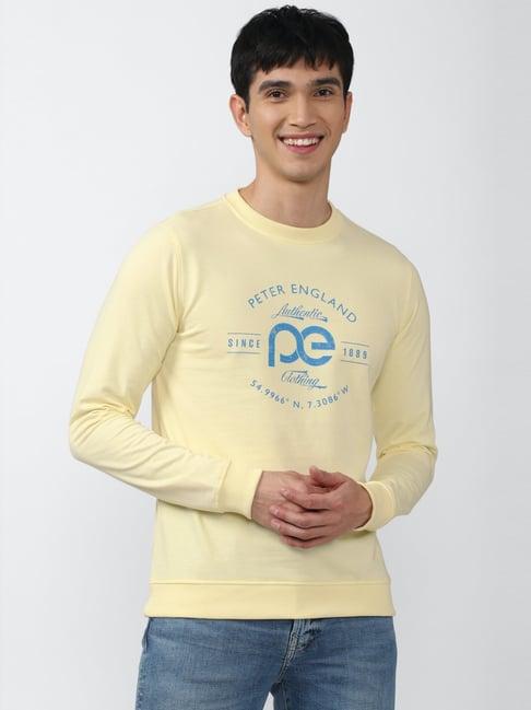 peter england jeans yellow cotton slim fit printed sweatshirt