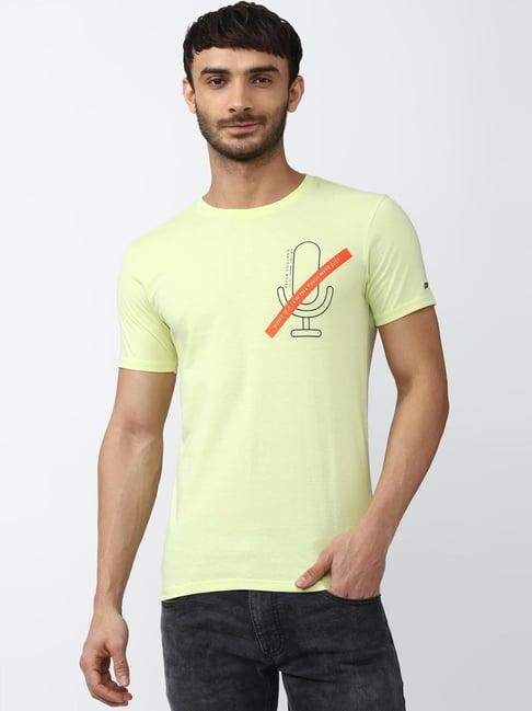 peter england jeans yellow cotton slim fit printed t-shirt
