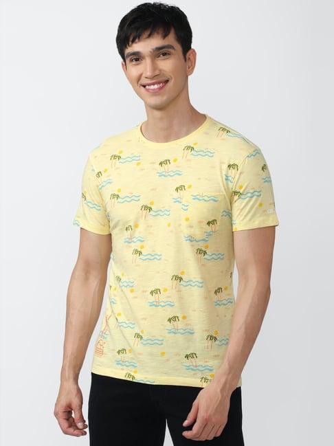 peter england jeans yellow cotton slim fit printed t-shirt