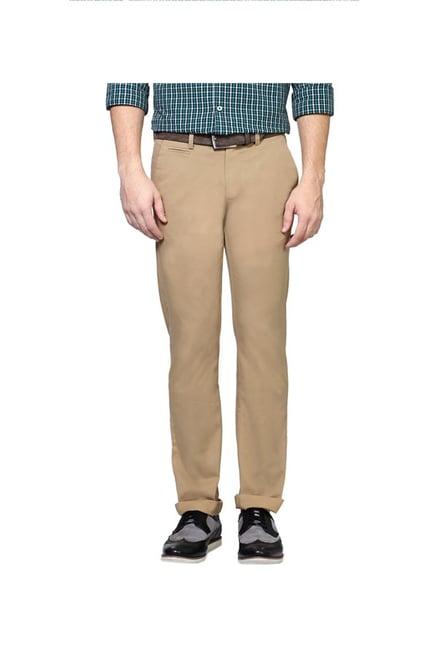 peter england khaki slim fit trousers