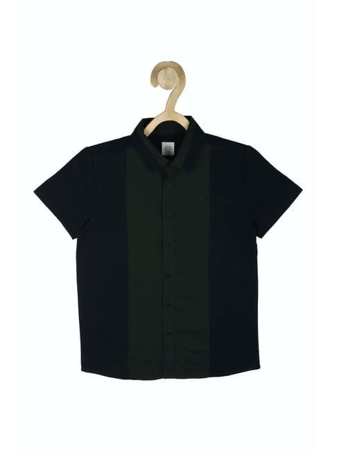 peter england kids black & navy cotton color block shirt