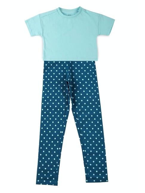 peter england kids blue printed t-shirt with leggings