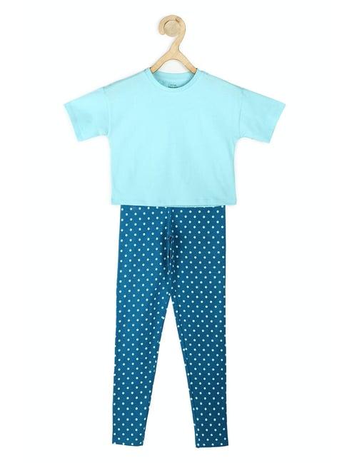 peter england kids blue printed t-shirt with leggings