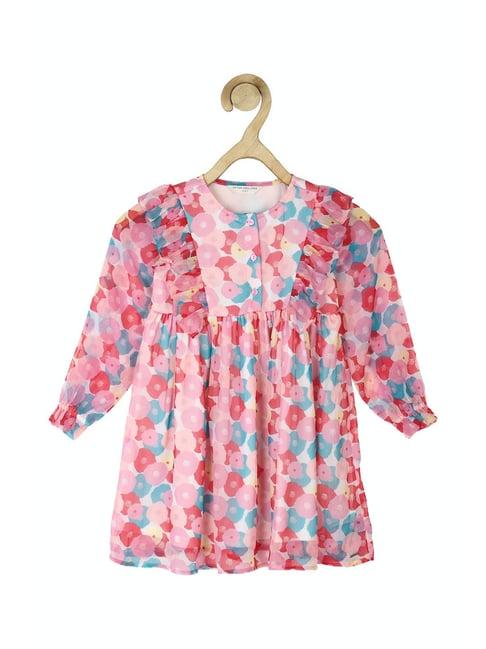 peter england kids pink printed full sleeves dress