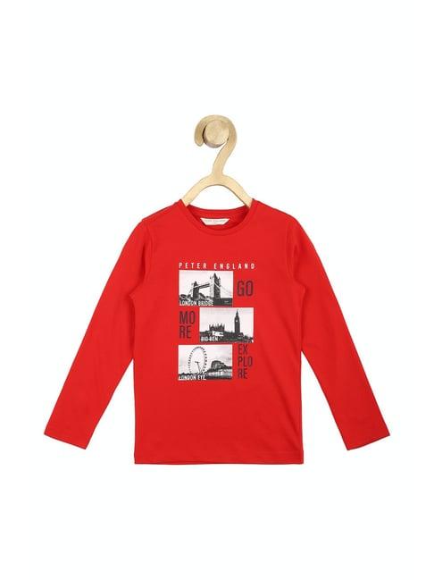 peter england kids red printed  full sleeves t-shirt