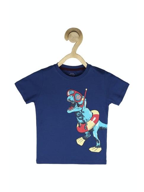 peter england kids royal blue printed  t-shirt